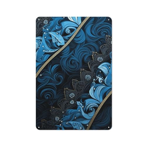 Peintures à suspendre en métal bleu et noir pour déco murale