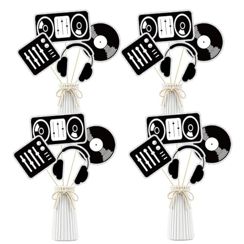 Image of 16 Pcs Music Centerpieces, Retro Table Decor Kids' Party Centerpieces, Music Notes Silhouette Table Toppers for Baby Shower Theme Birthday
