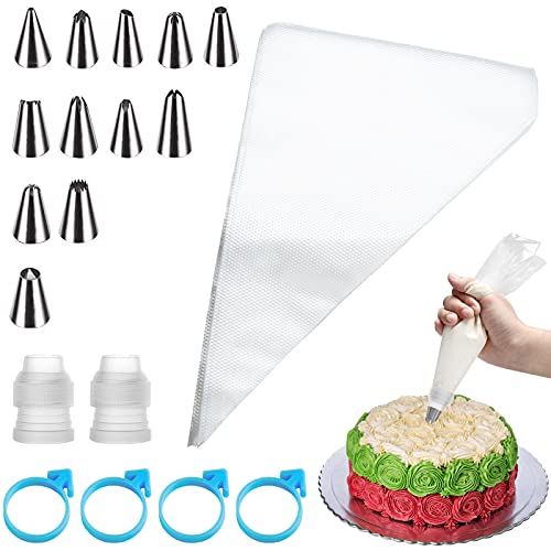 Mostfun 100 Stück Spritzbeutel Einweg Spritzbeutel mit Tüllen 12 Stück Spritztüllen Set Torten Zubehör für Kuchen-, Kuchen- und Keksdekoration Cover