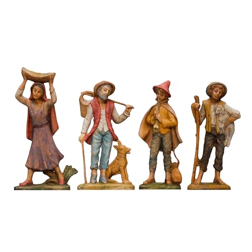 ICE TOYS Statuine Presepe Pastori, Set 4 Pezzi, 14-19 cm, Dipinte a Mano, Made in Italy, Multicolore (SET 4, 18CM)
