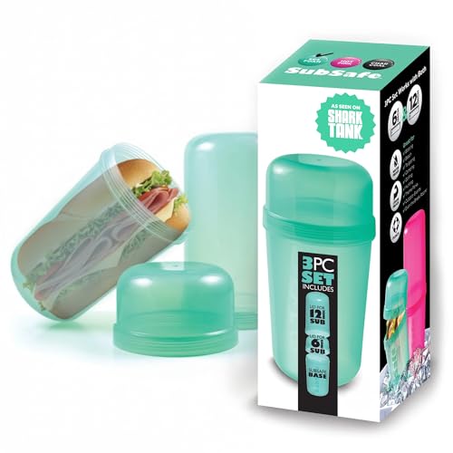 SubSafe 3-Piece Sub Sandwich Container, Seafoam Green - As Seen on Shark Tank - Waterproof, Crushproof, BPA-Free Food Storage that Floats - Fits 6 & 12 in Subs - Great for Travel, Beach, Camping