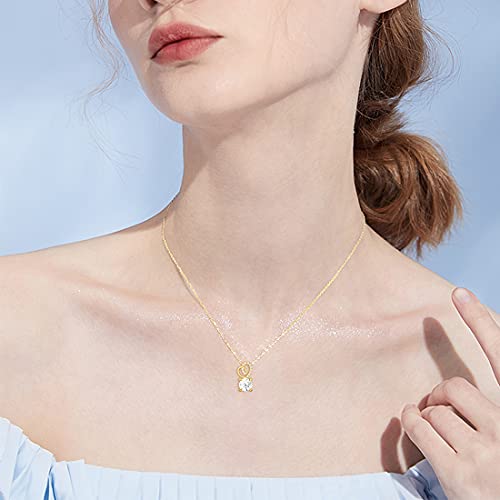 SISGEM 14K Real Gold 1 Carat Round-Cut Moissanite Necklace for Women,Yellow Gold Infinity/Heart Pendant Ribbon Necklaces Birthday Gifts for Wife Girlfriend 16''-18''2