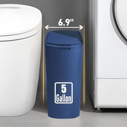 Image of TIPGO 5 Gallon Motion Senor Bathroom Trash Can with Lid, Automatic Garbage Can Touchless, Smart Plastic Waste Basket for Narrow Spaces, Bathroom, Office, Bedroom, Living Room (Blue)