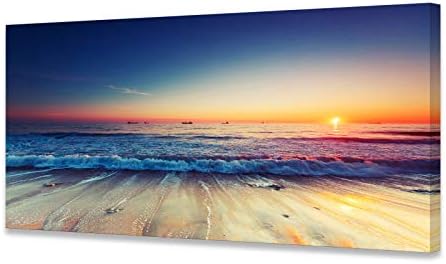 Baisuwallart S05775 Blue Ocean Seascape Canvas Prints Wall Art Sea Beach Pictures Sunset Waves Paintings for Living Room Bedroom Home Decorations Office Modern Framed Ready to Hang Landscape Artwork