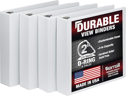 Image of Samsill Durable 2 inch 3 Ring Binder, D Ring Binder, 100% Recycled Chipboard, White, 4 Pack