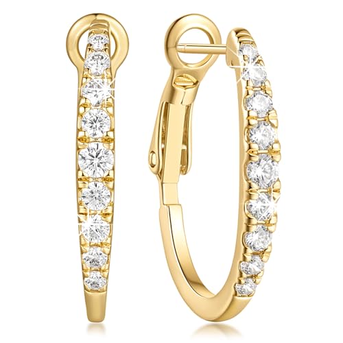 Aidomiya14K Gold Earrings for Women Gold Hoop Earrings for Women Hoop Earring for Womens Hoops Modern U-shaped Design Lightweight Hoops Earring for Women with Dazzling CZ Stones 16mm/25mm