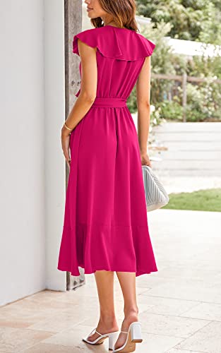 Image of RETTYGARDEN Women's 2026 Summer Cross Midi Dress Casual Boho Deep V Neck Short Sleeve Ruffle Hem Split Beach Long Dresses