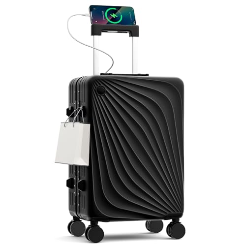 Image of Carry On Luggage, Aluminum Frame Zipperless Suitcase, Black, 20 in | Airline Approved, Hardside, TSA Lock, 360Spinner Wheels, PC, Wet and Dry Separation Pocket, Cup and Phone Holder, Side Hook
