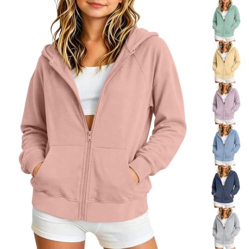 Saubeou Hoodies for Teen Girls Raglan Long Sleeve Zip Up Hoodie Loose Fit Basic Casual Hooded Sweatshirt Jacket Size 2-13T Pink girls sweatshirt Size 2-3 - image 1