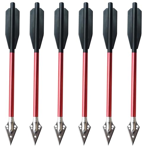 LeeMui Mini Crossbow Bolts Aluminium Crossbow Arrows Hunting Arrows Replaceable Arrow Tips with Sharp Blades for Field Hunting Target Practice Outdoor Small Hunting Game (6PCS Red)
