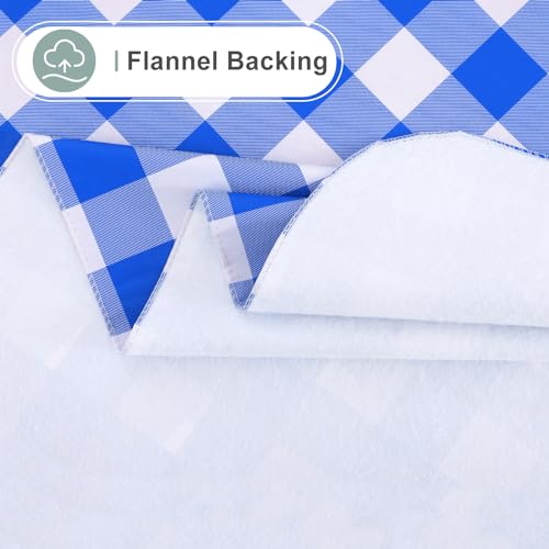Image of misaya Rectangle Waterproof Vinyl Table Cloth, Buffalo Flannel Backed Tablecloth, Wipeable Plastic Table Cover for Seaside, Picnic, Outdoor (70 inch x 108 inch, White and Blue)