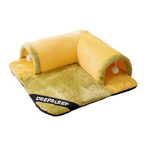 Lit tunnel pour chat portable cachette interactive chaton jeu intérieur jaune