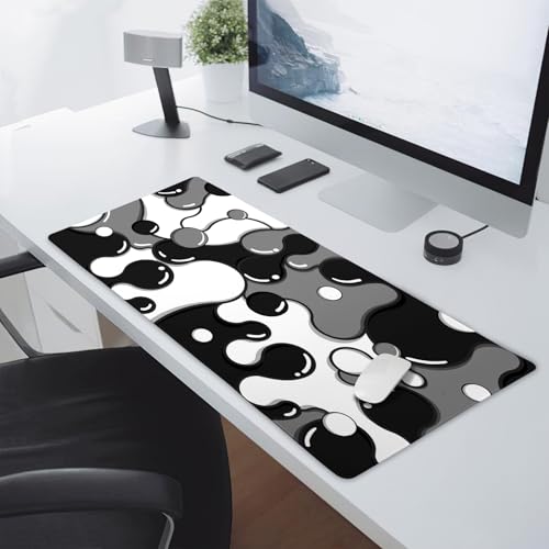 Image of Black White Grey Mouse Pad XL Large Anime Cool Geometric Japanese Extended Desk Mat 60x35 CM Non-Slip Rubber Base Stitched Edge Large Mousepad for Desk Gaming Laptop Desktop,24x14 Inch