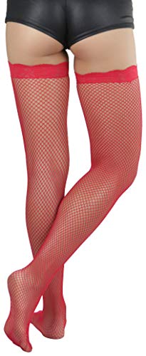 Image of ToBeInStyle Women's Wide Floral Lace Fishnet Thigh Hi Stockings