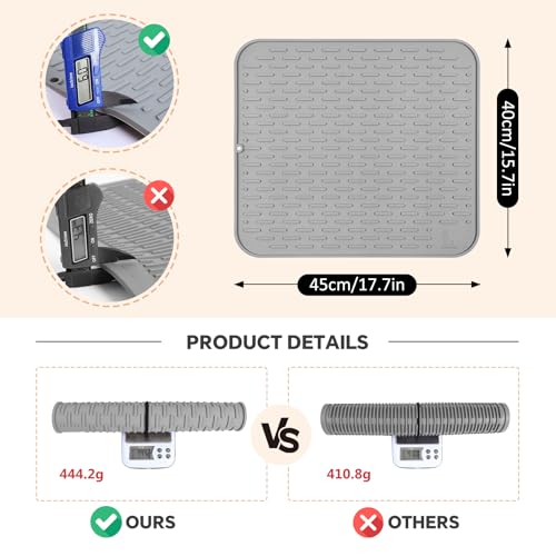 SUPER KITCHEN Large Silicone Dish Drying Mats Thickness with a Multifunctional Silicone Scrubber for Countertop,Heat Resistant Trivet,Draining Board Mat, 17.7 x 15.7inch, Grey