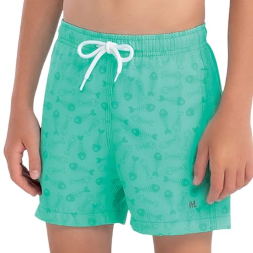 MASH Short Infantil Masculino Praia Estampa Mágica que Muda na Água Proteção UV 30+ Cordão Ajustável com Bolsos Funcionais, Verde, GG