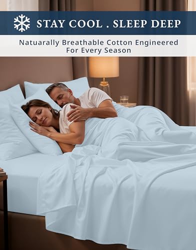Image of LANE LINEN King Sheets Cooling 100% Egyptian Cotton Sateen - Ice Melt | King Size Sheets Set Cooling - 4-Piece Set, Long-Staple Egyptian Cotton, For A Cool, Restful Sleep, Luxe Sheen,