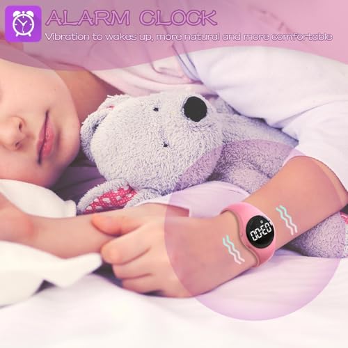 Kids Led Digital Pedometer Watch, Steps Counter, Waterproof Wristwatch, Vibrating Alarm Clock, Stopwatch, Great Gift for Kids Children Teens Girls Boys(Purple)3