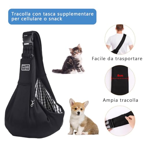 CUEMOON Reisetasche für Hunde, Transporttasche für Spaziergänge und im Freien, für Hund/Katze bis 7,5 kg,Schwarz