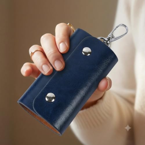 Image of Leather Key Pouch Keychain for Men & Women - Key Holder Wallet with Key Ring | Compact Key Organizer Case for Car Keys, House Keys & Coins | Small Leather Key Wallet Pouch