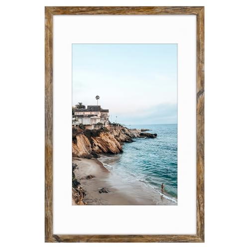Frametory 16x24 Frame with Mat for 12x18, Real Glass, Rustic Brown