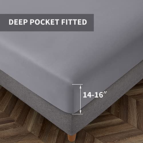 Entisn 4Pcs 600 Thread Count 100% Cotton Full Size Sheet Sets, Grey Bedding Sheets & Pillowcases, Hotel Luxury Bed Sheet With Elasticized 16" Deep Pocket, Ultra-Soft & Silky Sateen Weave #TOP4
