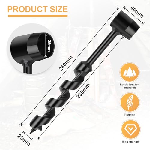 EFUTURETIME Holzbohrer Manuell Bushcraft, φ25x230mm, Bushcraft Bohrer Multifunktional, Holzbohrer Scotch Eye, Handbohrer Holz für Holzbearbeitung, Outdoor Survival, Camping, Bushcraft Arbeiten