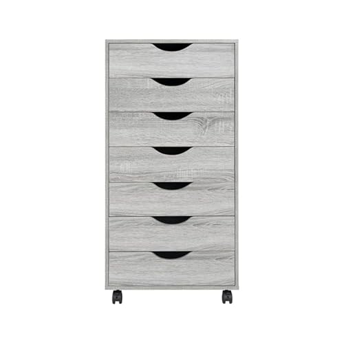 Naomi Home 7 Drawer Dresser For Bedroom, Stylish Tall Dressers With Wheels, Storage Shelves, Small Dresser For Closet, Makeup Dresser With 180 Lbs Capacity - Gray Oak #TOP29
