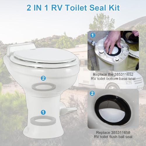 Image of 385311652 385311658 RV Toilet Seal, 385311652 RV Toilet Gasket & 385311658 RV Toilet Flush Seal Compatible with Dometic 300 /310 /320 Toilet, 2 in 1 Seal Kit