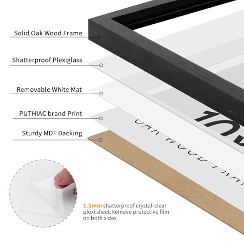 Puthiac 10x10 Black Oak Wood Picture Frame - 10x10 Natural Solid Wood Poster Frames for Wall Art Photo and Prints (3 Pack)