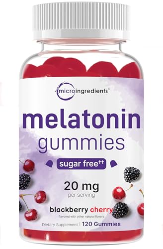 Micro Ingredients Melatonin 20mg Gummies for Adults 120 Count | Sleep Aid 10mg Melatonin per Gummy | Sugar Free BlackBerry Cherry Flavor | No Drug + Non-Habit-Forming | Non-GMO Gluten Free