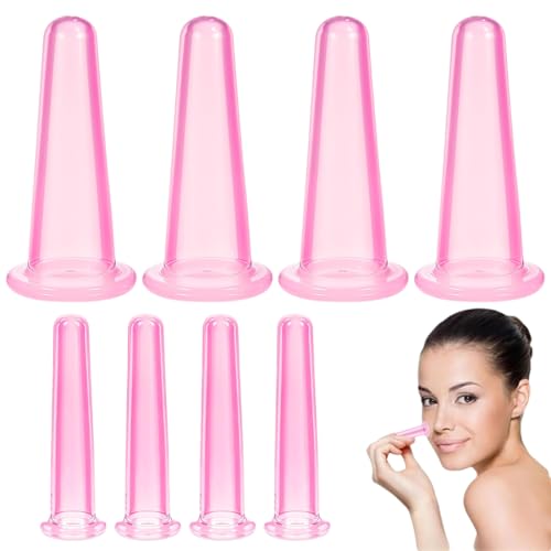 GJKLO 8 Stück Schröpfgläser silikon Schröpfen Cups Silikon schröpfen gesicht Saugglocke Massage Tools, Schröpfgläser Therapieset Anti Cellulite Becher Vakuum Saugnapf, Gesicht Schröpfkopf