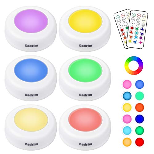 Cadrim LED Puck Lights, Color Changing Puck Lightings and Battery Powered Under Cabinet Lights Dimmable Under Closet Lights with 2 Wireless Remote Controls (6 Pack)