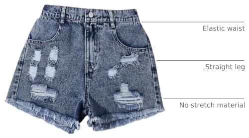 Image of Floerns Girl's Ripped Raw Hem Elastic Waist Straight Leg Denim Shorts with Pockets