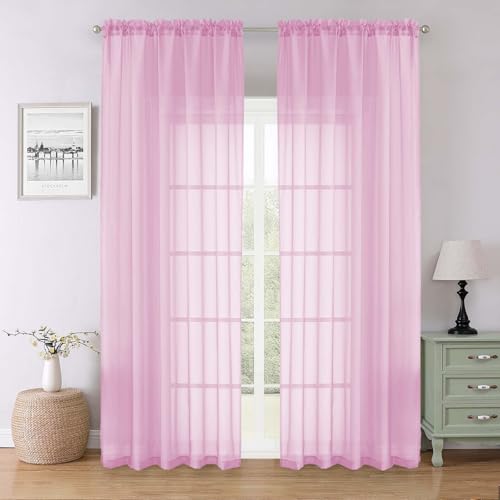 Lecloud Light Pink Sheer Curtains 90 Inches Long 2 Panels Set, Dual Rod Pocket Living Room Curtains for Bedroom Decor, Light Filtering Airy Rustic Dining Room Drapes, Each Panel 59" W x 90" L