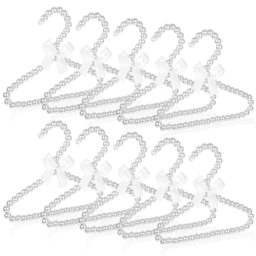 Image of 10 Pack Pearl Beads Clothes Hangers, Small Elegant Standard Hanger with White Ribbon Trim Hangers for Pet Dog