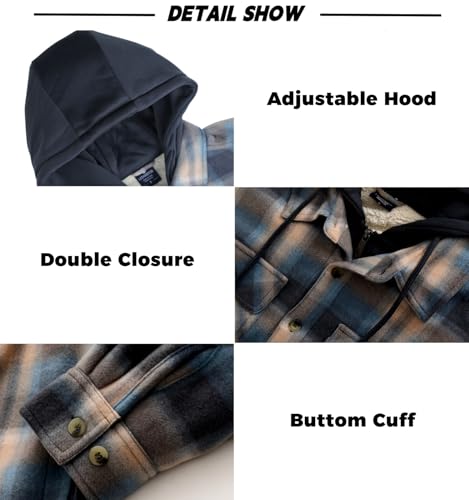 Image of LeeHanTon Mens Flannel Jackets Sherpa Lined Fleece Zip Up Winter Warm Workout Plaid Sweatshirt with Hood