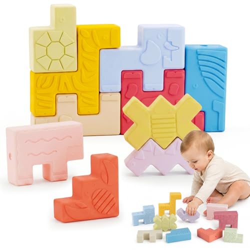 YMLGMAY Baby Blocks Montessori Baby Toys for 6-12 Months 10 Soft & Soft Teething Toy Shapes Colors Animals - One Two Squeeze Easter Basket Stuffers Toys for 1 2 Year Old Birthday Gifts