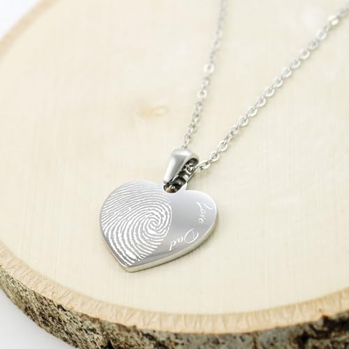 AnnBijoux Personalized Actual Fingerprint Heart Necklace Woman Engraved Fingerprint Jewelry Bereavement Jewelry Gold Silver RoseGold Stainless Steel Heart Pendant Personalized Memorial Mom Necklace3