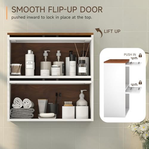 HollyHOME Farmhouse Bathroom Wall Cabinet, Wall-Mounted Storage - Image 4