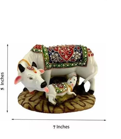 Image of ND Fashion Decorative Marble Kamdhenu Cow and Calf Big Handcrafted Statue | Marble kaam dhenu gaay and Calf Handcrafted Statue