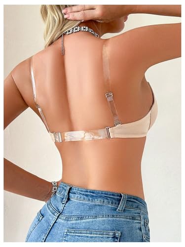SHENHE Women's Front Closure Underwire Bra Clear Straps Push Up Molded Backless Plunge Bra2