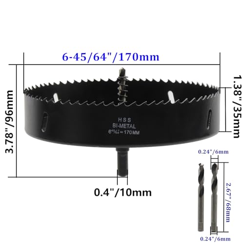 Image of 6-45 /64 inch /170mm Hole Saw BI -Metal Hole Drilling Cutter for Cutting in Wood Thin Metal and Plastic