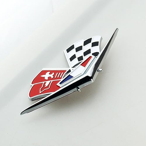 Image of 2Pc 1962 1963 Chevy Impala Belair Front Fender Emblem 3D Badge Flags Pair 327 409 Corvette Replacement for Corvette (Silver Black Red)