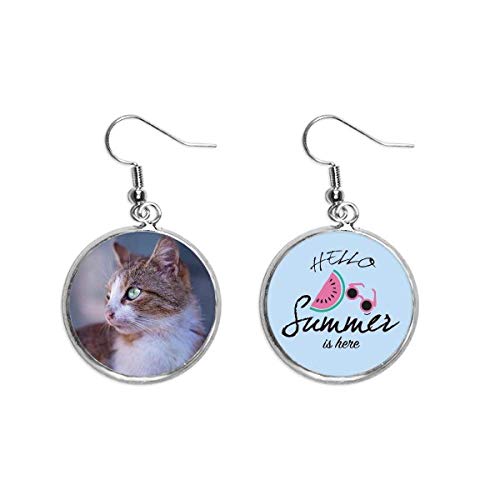 Pendientes de sandía con mirada de perfil de gato marrón y acabado ligero para el lóbulo