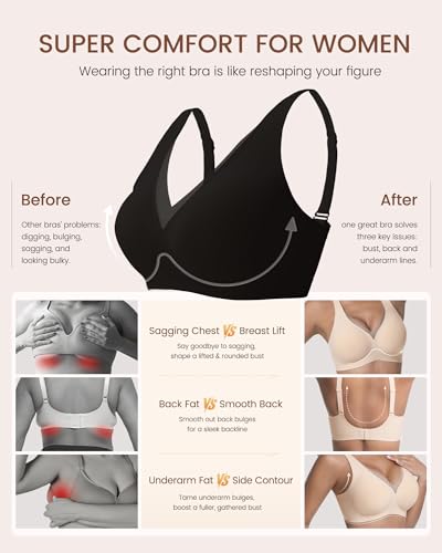 Image of Vinfact Deep V Mesh Bras for Women No Underwire Buttery Soft Wireless Bras Lightly Support Seamless Bralettes