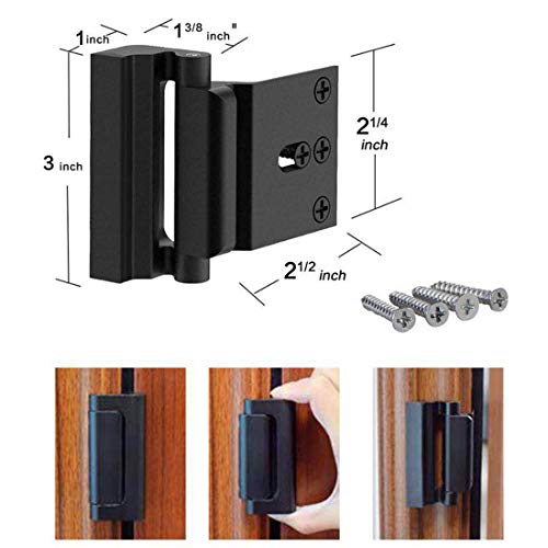 2 Pack Door Reinforcement Locks with 8 Screws, Home Security Door Lock for Toddler, Childproof Door Lock Night Lock Withstand 800 Lbs (Black) - Thumbnail 4