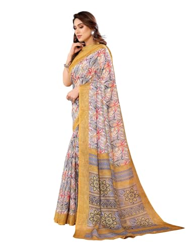 Image of RAJESHWAR FASHION WITH RF Women's Kota Doria Floral Printed Fancy Sarees For Girls With Blouse Piece,Saree Length-5.50 Mtr,Blouse Length-0.8 Mtr(Tulsi)