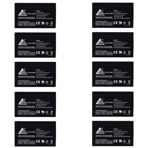 6V 7Ah SLA Rechargeable Battery (F1 Terminal) - 10 Pack | Power Up Emergency Lights, Fences, Ride-On Cars, and More Cover