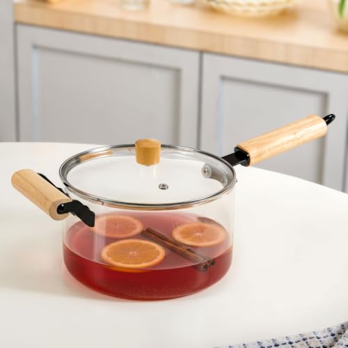 Image of Nestasia Glass Cooking Pot with Lid on Gas Stove (3.2L) - Borosilicate Glass Casserole with Steam Vent for Cooking | Microwave & Dishwasher Safe, Lightweight & Durable Glass Cookware